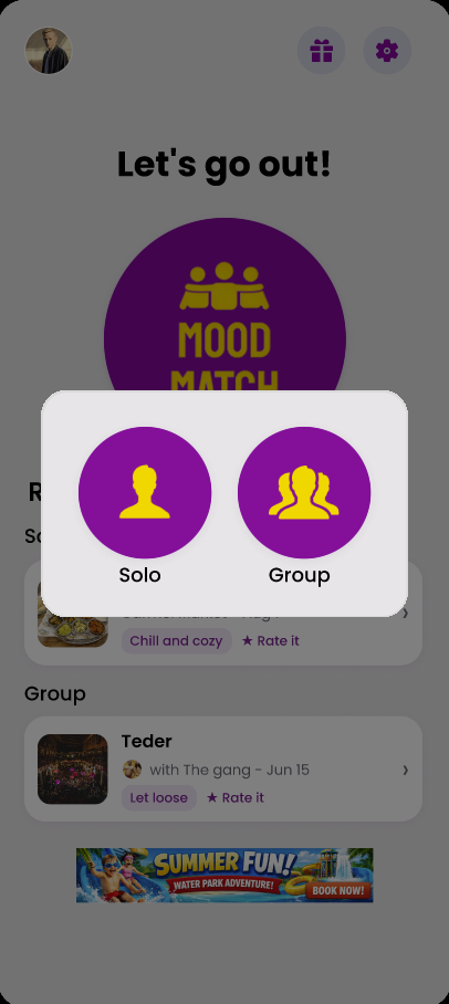 Mood Match choose mode screen
