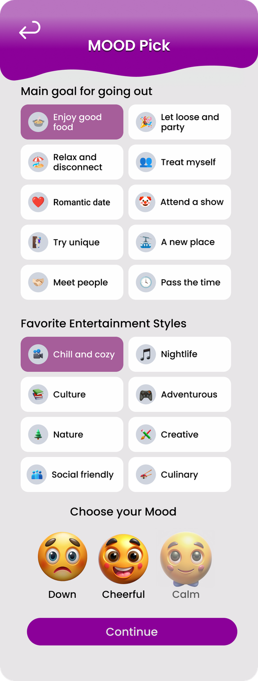 Mood Match mood pick screen