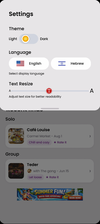 Mood Match settings screen