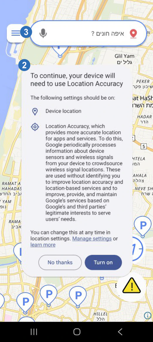 ParkAlot map interactions: Location permission prompt