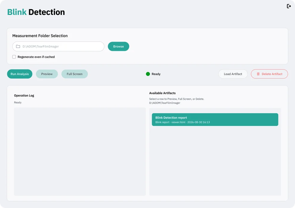 Blink Detection interface showing a recording timeline and blink statistics